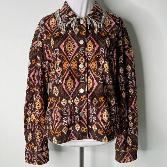 Savanna Jane Jackets & Blazers - Savanna Jane Women's Brown Pink Button Down Geometric Print Jacket Size Small